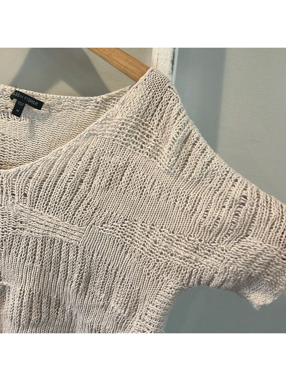 Eileen fisher cream organic cotton open weave Vneck lightweight sweater medium - Picture 4 of 7